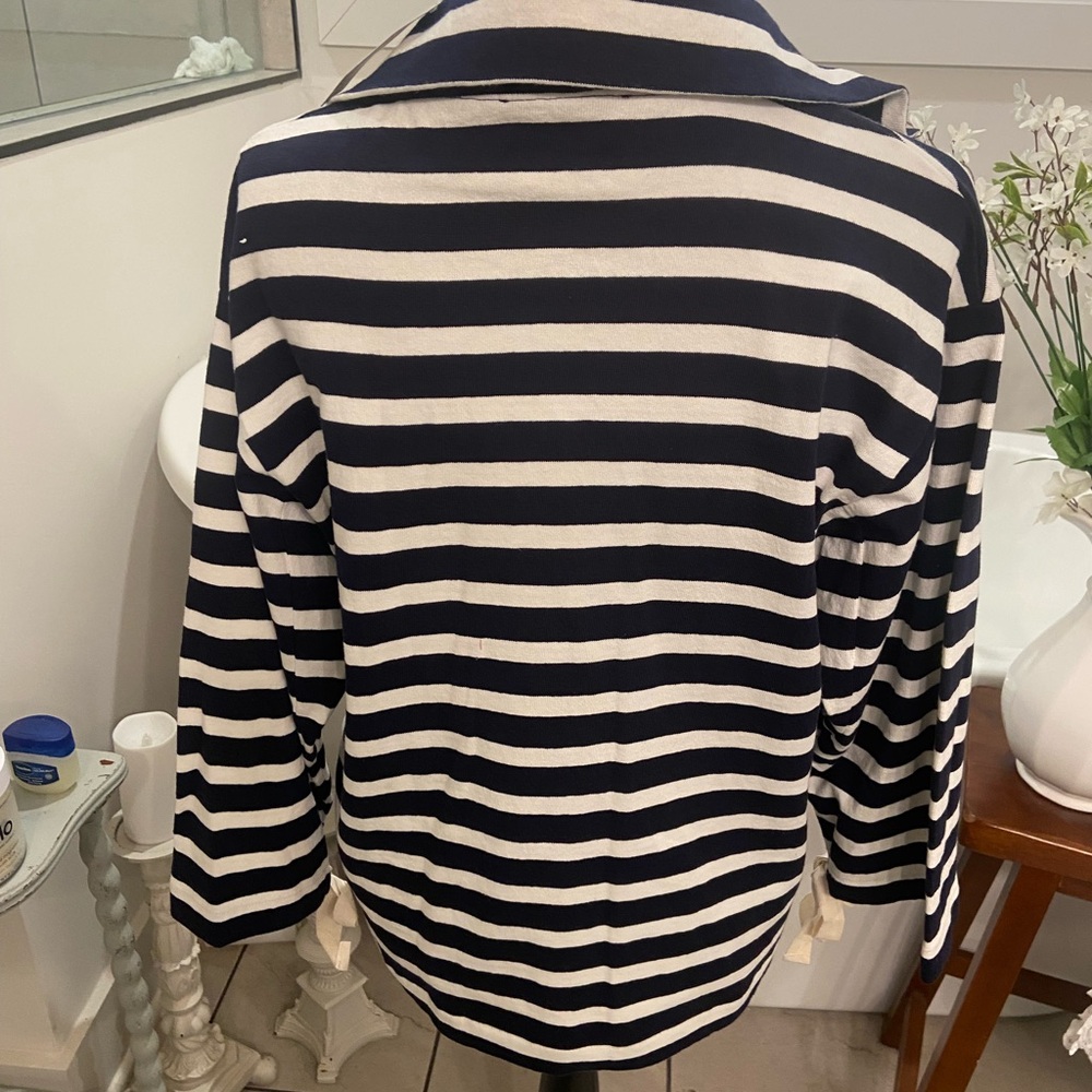 J. Crew Women’s  Navy and Cream Striped Long Sleeve with Bow - Picture 12 of 15